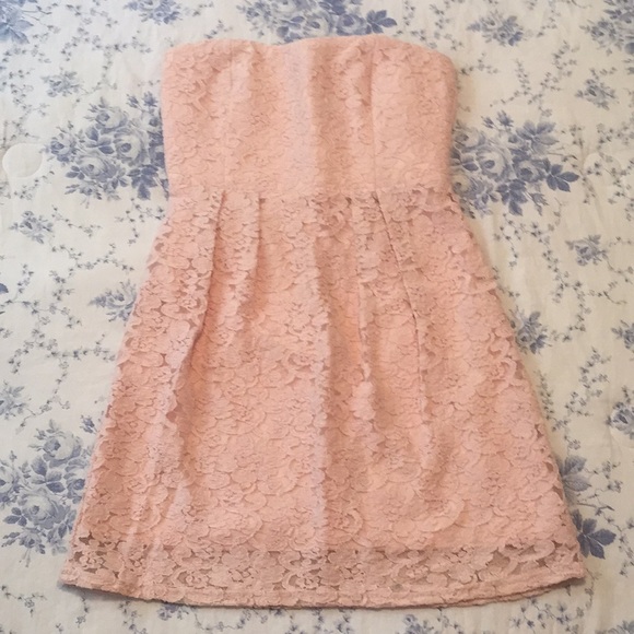 pink lace strapless dress